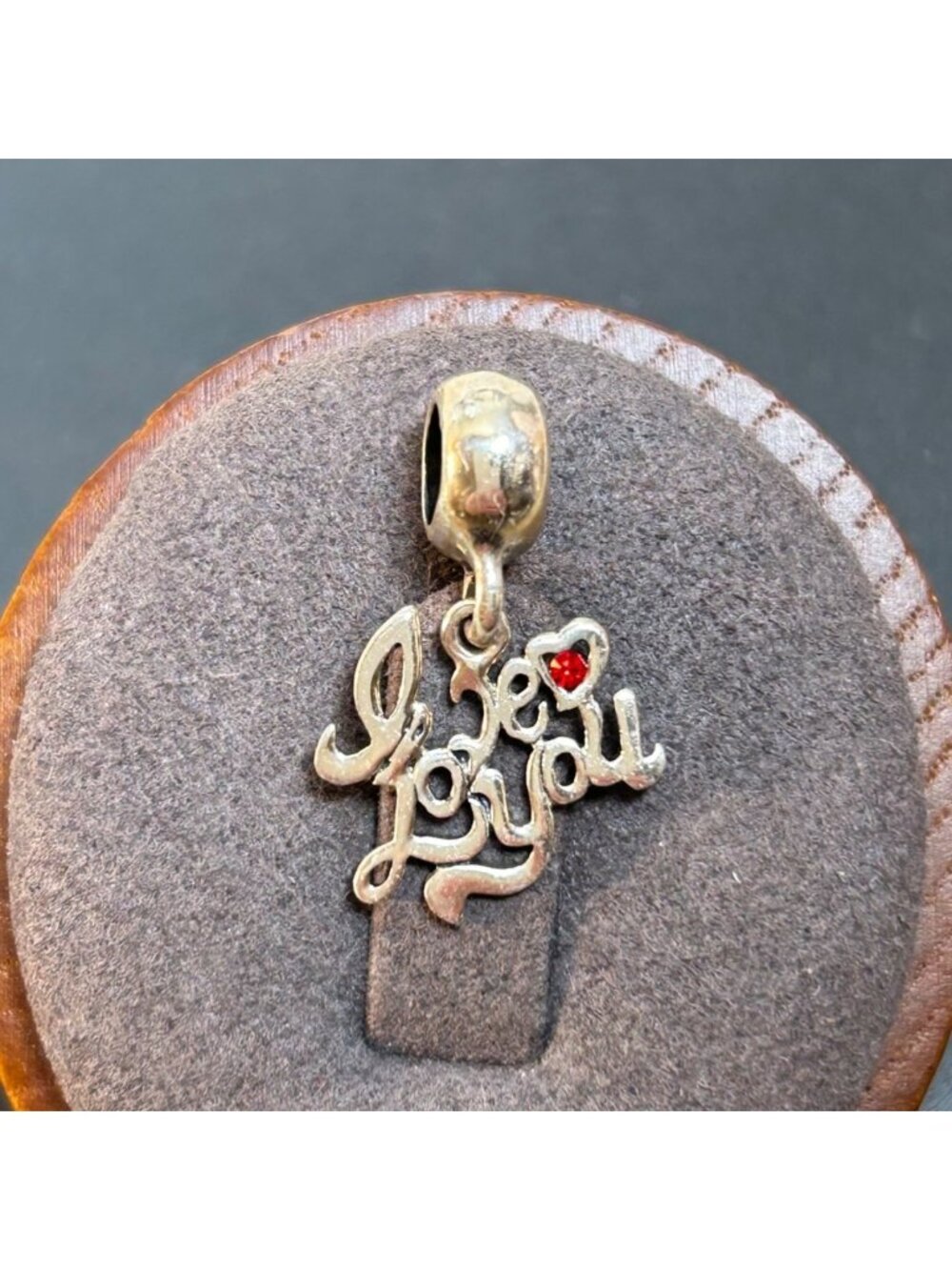 I LOVE YOU Slide Dangle Charm Red Crystal Accent Stone Sterling Silver 925